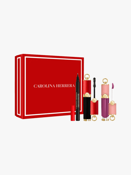 Carolina Herrera Good Girl Eye & Lip Set in multiple branded components on a light gray background